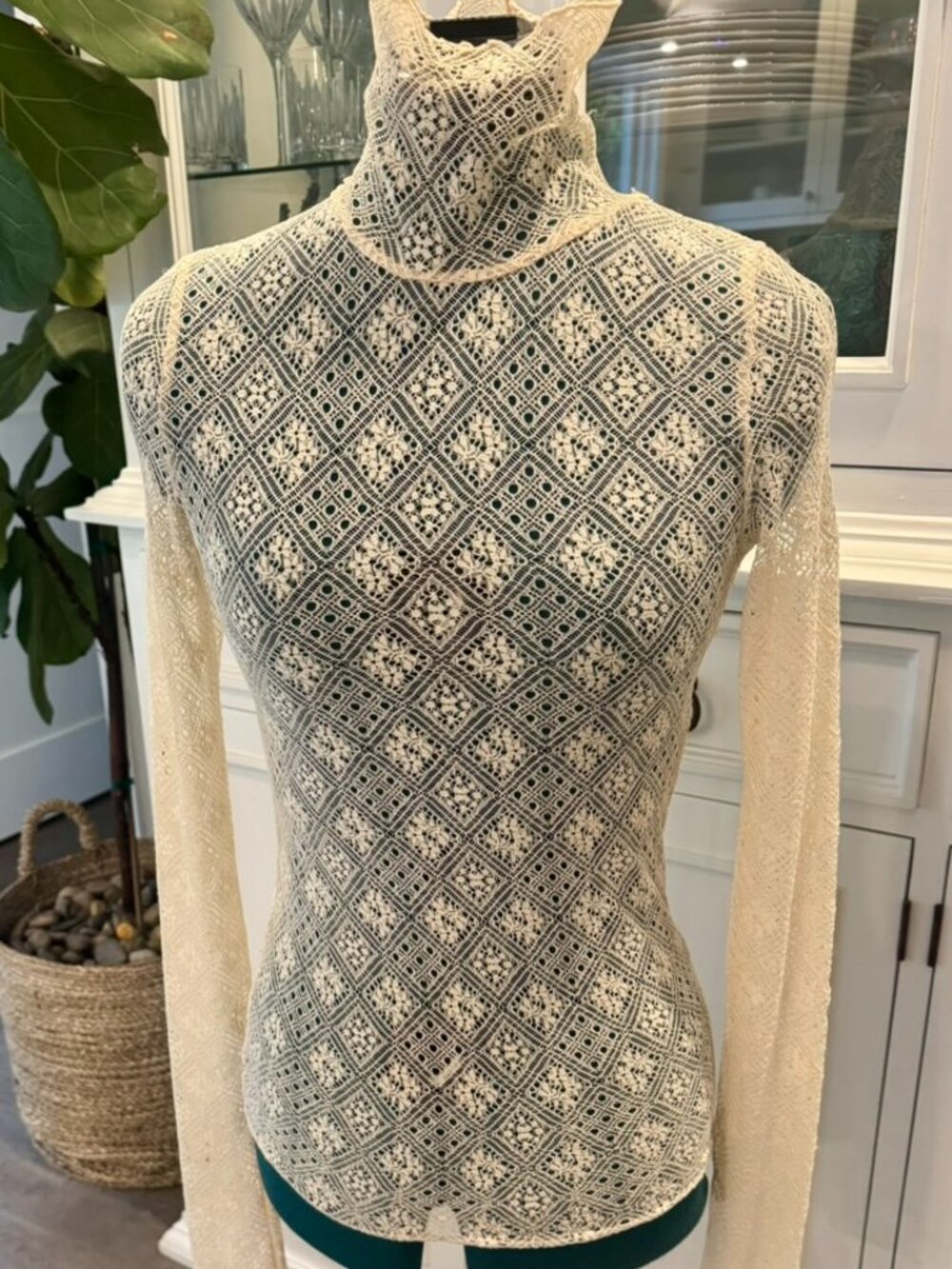 Free People Sweet Memories Ivory Sheer Lace Turtleneck top
